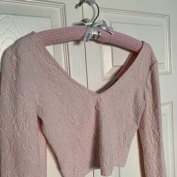 Forever 21 Pink Long Sleeve Double V-Neck Crop Top-Size S - Picture 7 of 7